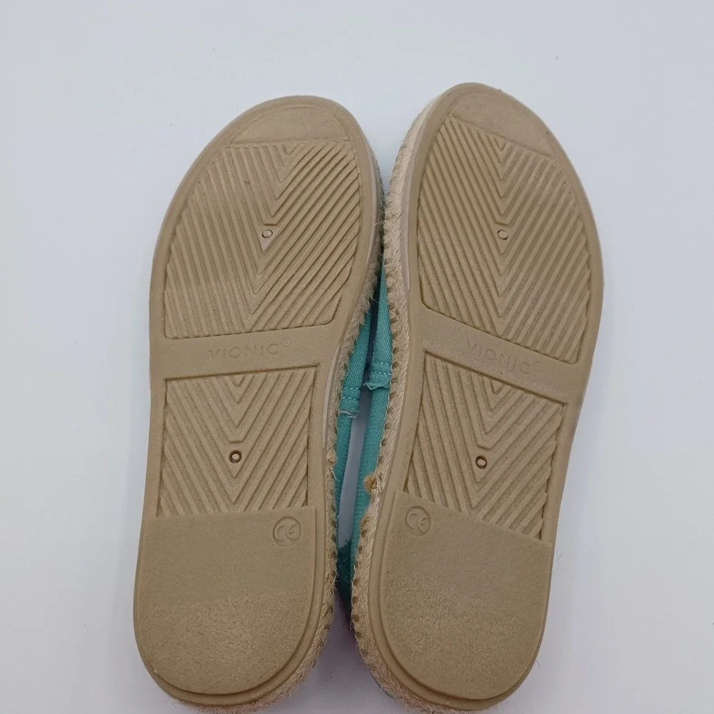 Vionic Laguna Slip On Shoes‎ Womens 9 Teal Frayed Canvas Espadrille Flat EUC